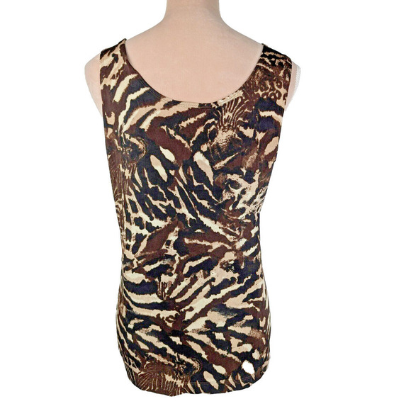 Chicos Travelers Tank Top Animal Print Safari Cheetah Zebra Brown Large - Picture 3 of 7